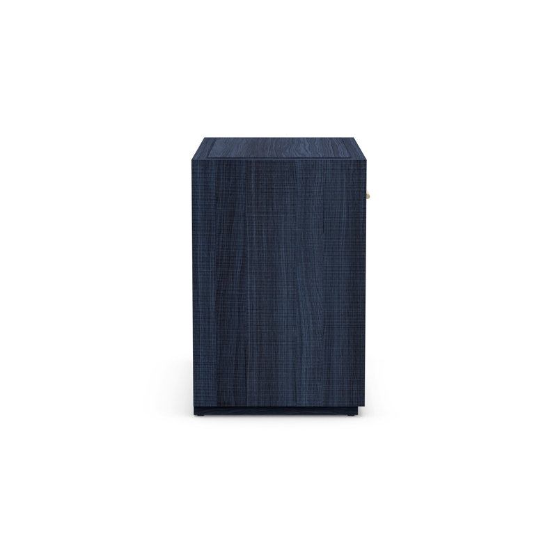 Denim and Matte Brass 1-Drawer Nightstand with Open Shelves