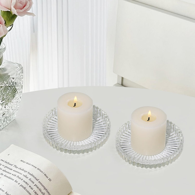 3.8" Clear Glass Pillar Candle Holders, Set Of 2