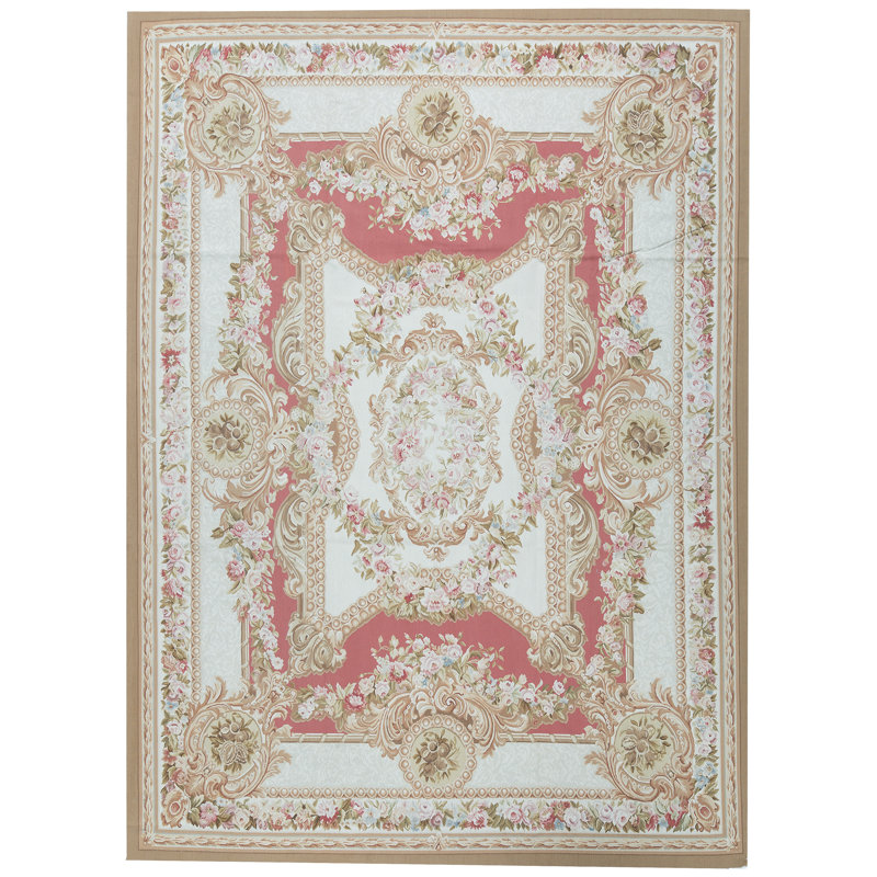 Tapis rouge et ivoire noué à la main de haute qualité