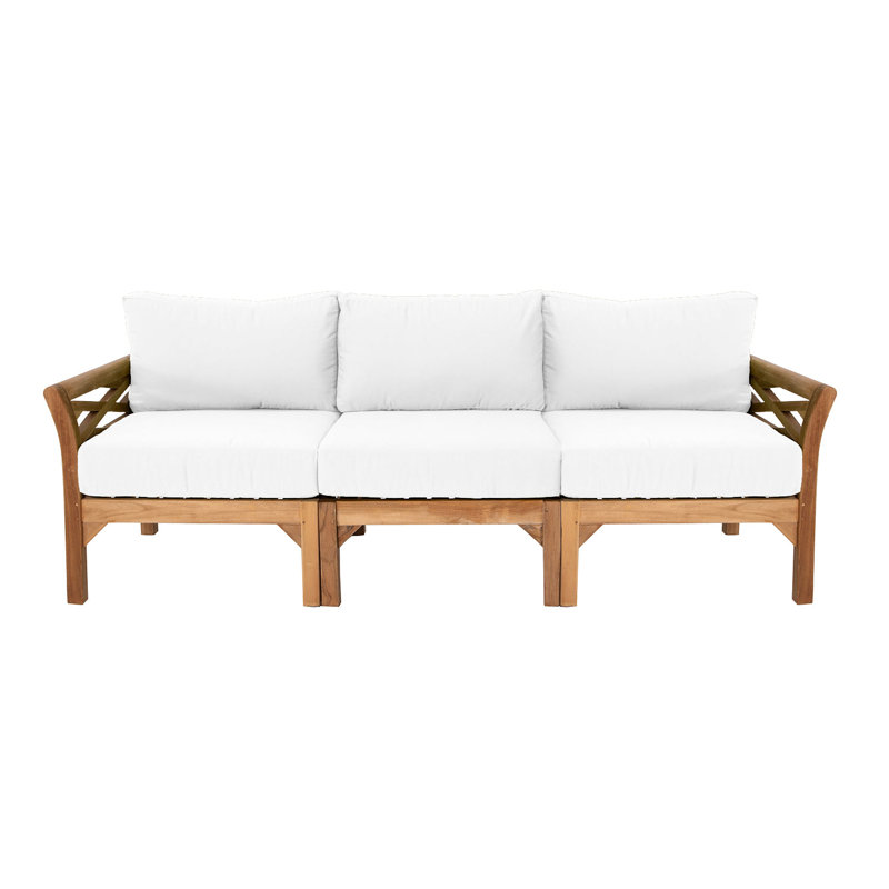 Monterey Outdoor 7 - Piece Teak Conversation Set, White, 6 Pcs:  Sofa,2Chair,Cushion,Table,Ottoman