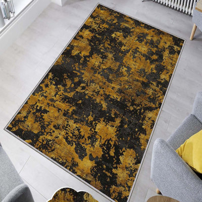 Antibacterial Woven Carpet (2.6 x 4.0 ft), 100% Polyester, 0.3 in Pile Height | Non-Slip PVC Dot Underside, 3D Digital Printing | Machine Washable, Easy Care for Living Room, Bedroom & Office