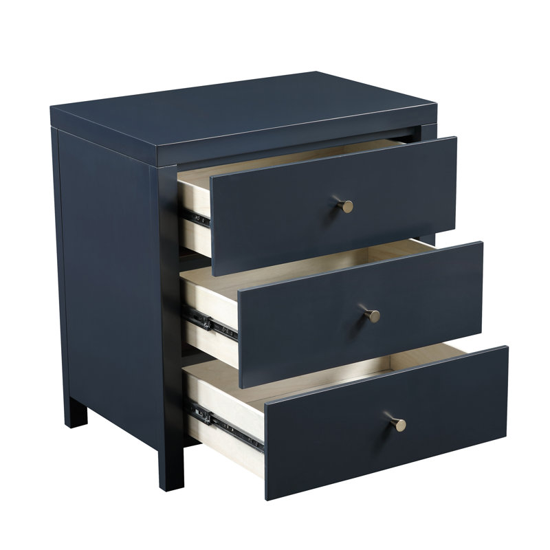 Table de chevet à 3 tiroirs, Bleu très foncé
