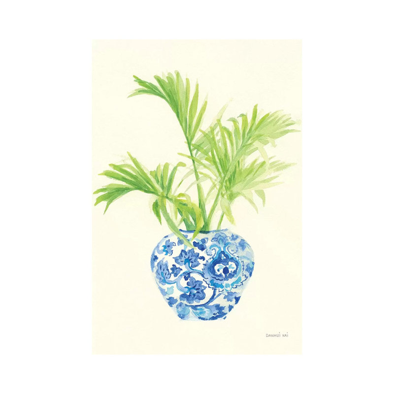 « Palm chinoiserie II » par Danhui nai, reproduction d’art, H 18 po x l 12 po x P 1,5 po, Toile tendue, Pas de tapis