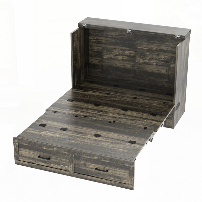 Lit plateforme multi-fonctionnel pliable avec tiroir, Double , Gris
