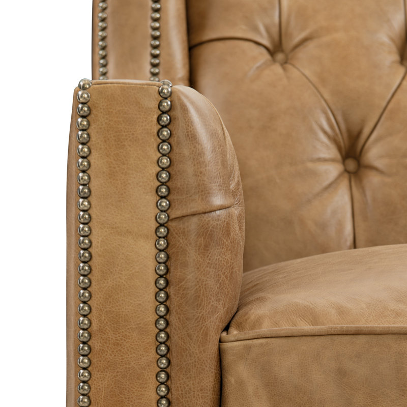 Candace Swivel Club Chair, Tan Genuine Leather