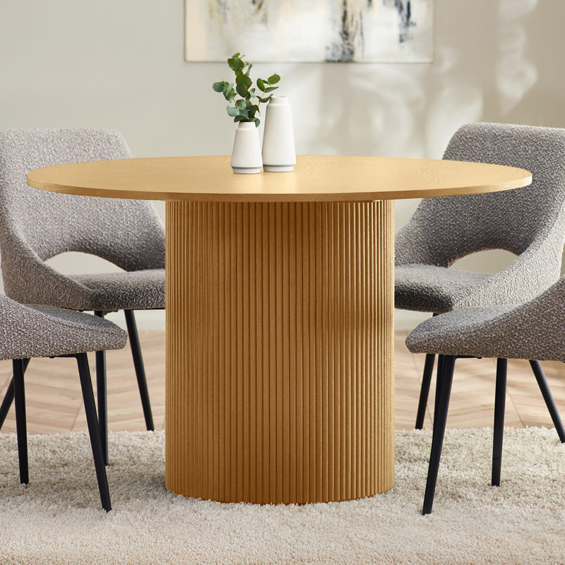 Auman Fluted Round Dining Table, Light Oak