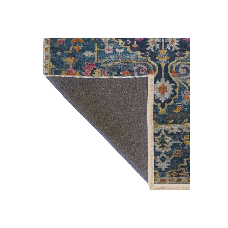 Tapis décoratif bleu marine à motif floral, Sous-tapis rectangulaire de 3 pi 3 po x 4 pi 11 po