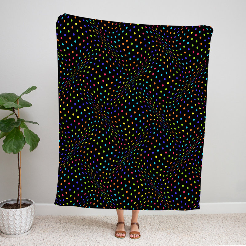 Throw Blanket, 51" W x 60" L, Polka Dot/Abstract, Black/Red/Blue/Green