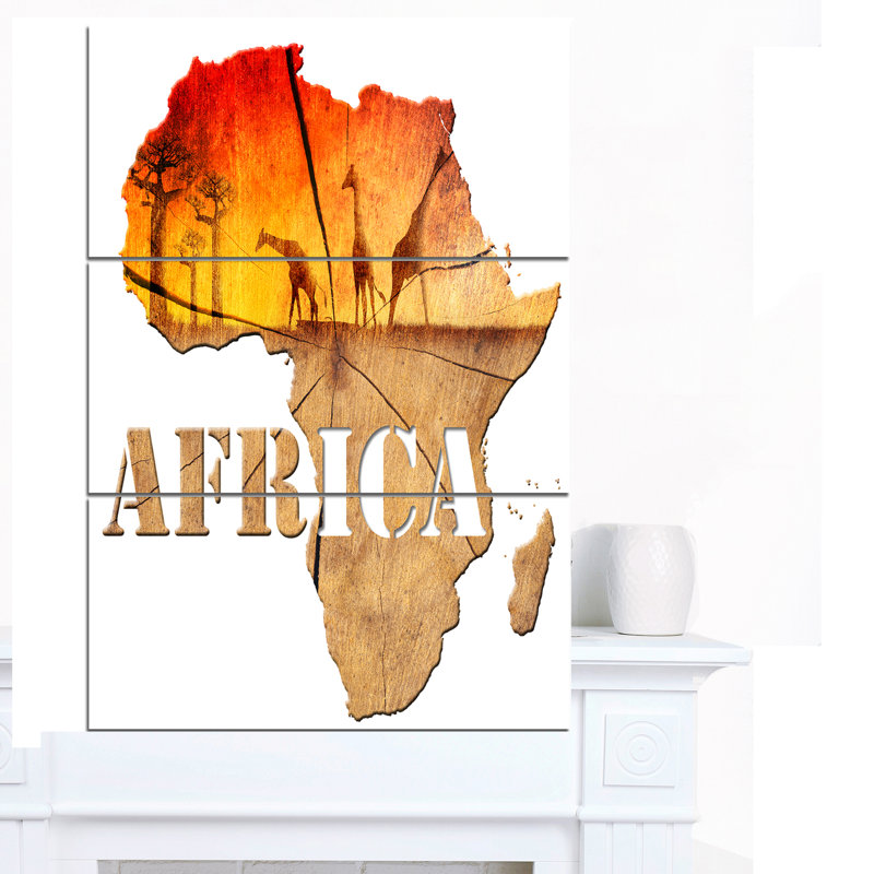 « africa map illustration », ensemble de 3 impressions sur toiles tendues