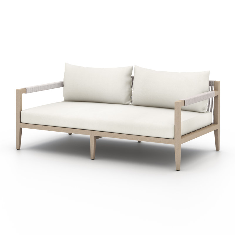 Sherwood Outdoor 2 - Seat Loveseat, Solid Wood, Gray Cushion/Brown/Gray Frame