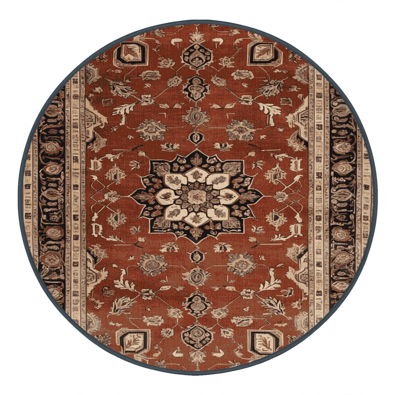 Machine Washable Persian Brown Area Rug, Round 5'