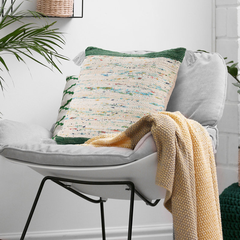 Colorful Abstract Cotton Throw Pillow Cover, Green/Beige, Polyester