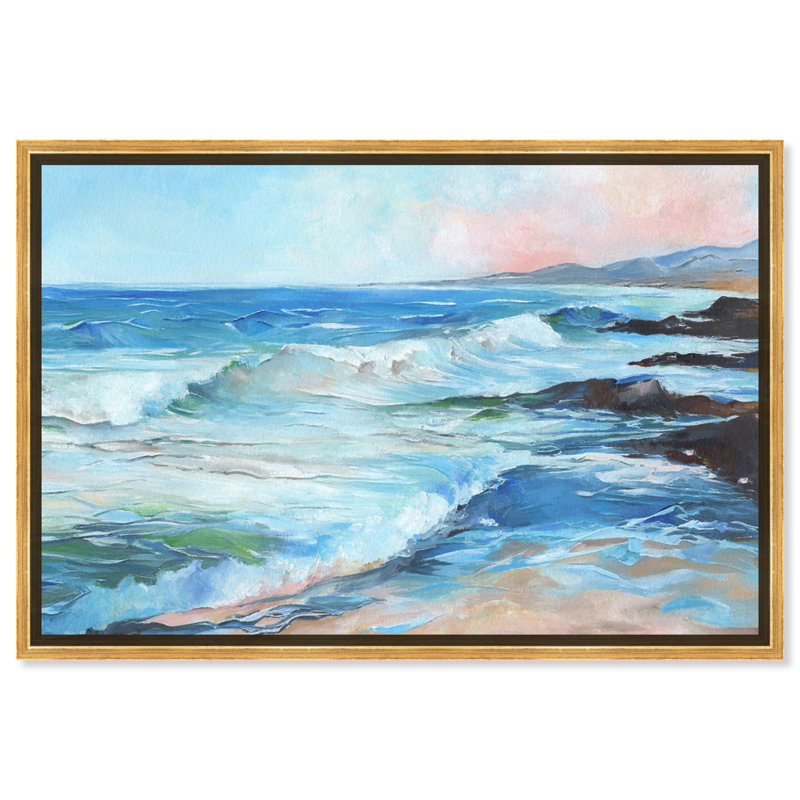 «Ocean View», toile d'art pastel abstraite et apaisante par Art Remedy, H 37 po x l 46 po, Cadre doré