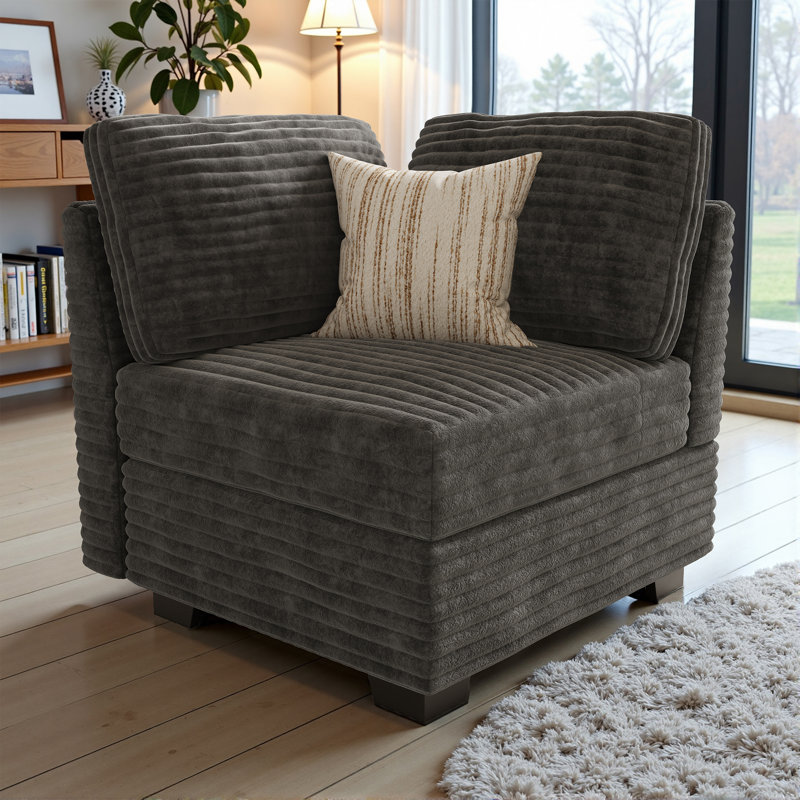 Fauteuil modulaire rembourré 32,7 po Corduroy, Gris