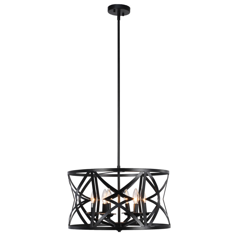 Lustre tambour 5 lumières Geraldo, Noir texturé, Noir texturé