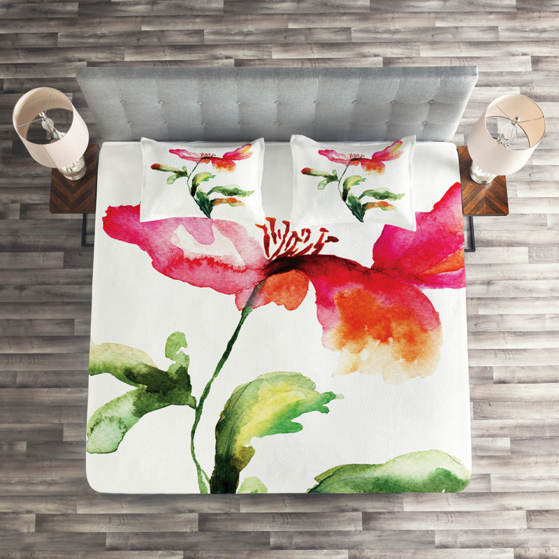 Flower Traditional Polyester Coverlet, King Bedspread + 2 Shams
