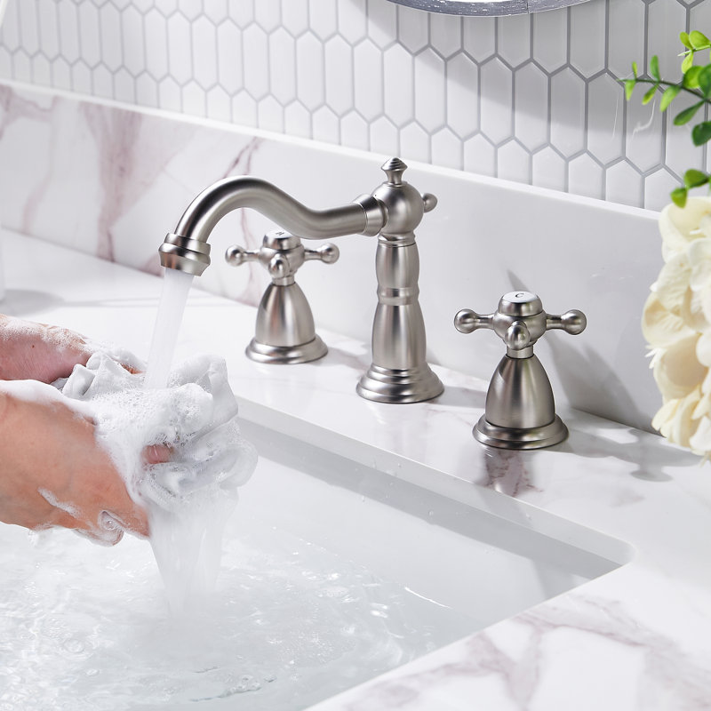 Widespread Faucet 2-handle Bathroom Faucet with Drain Assembly, Brushed Nickel