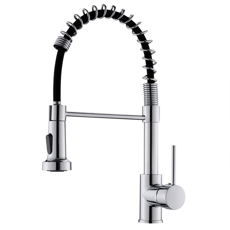 Contemporary Single Handle Lever Kitchen Faucet With Pull Down , , Spring - Down, Multifunctional, Easy Installation Commercial Hole Sink Finish, To Operate, Multifunctional Water Outlet