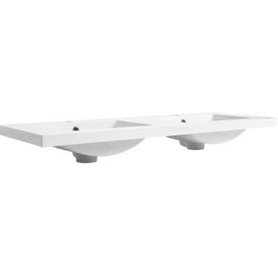 Meuble-lavabo en résine 48 po, blanc, doux au toucher et à rayures, L 47,64 po, l 18,14 po, H 6,28 po, meuble-lavabo blanc de 38,3 lb, poli, long, large, haut, résistant aux rayures, durabilité à long terme