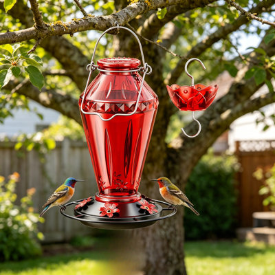 Hummingbird Feeder For Outdoors, 25Oz Glass Hummingbird Feeder With Perch, 5 Bee Guard Feeding Ports, Leak Proof Design, Includes Ant Moat And Cleaning Brush, Gift For Women Mom