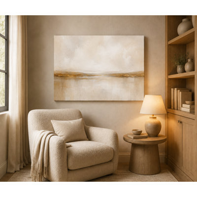 Pale Horizon Veil - Minimal Neutral Abstract Landscape Giclee Print on Wrapped Canvas Wall Art