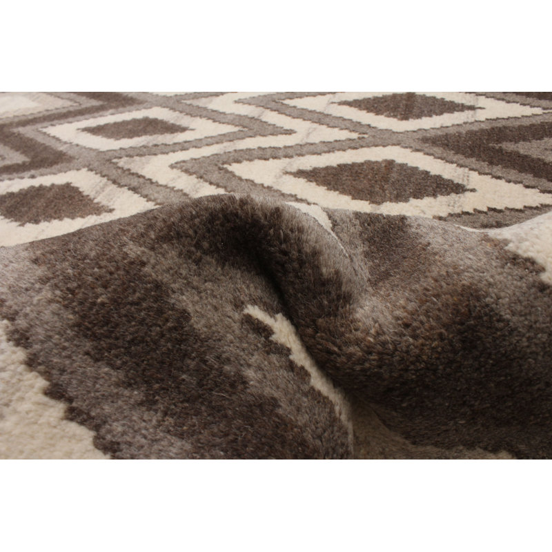 Tapis brun / beige en laine noué à la main de style marocain Alisha-May