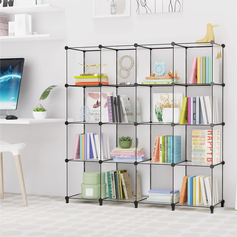 Alvi 304.8cm H Plastic Cube Bookcase, (16 Shelves) 120cm H x 120cm W x 30cm D, White