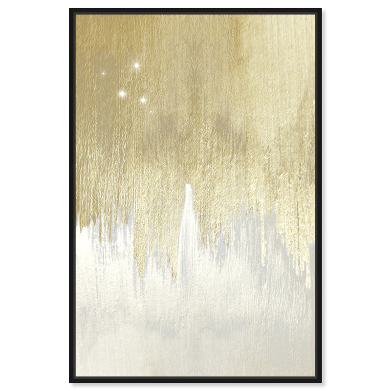 «Golden White Starry Night», impression murale moderne sur toile dorée Glam Starry Night, Cadre noir, H 54 po x l 36 po