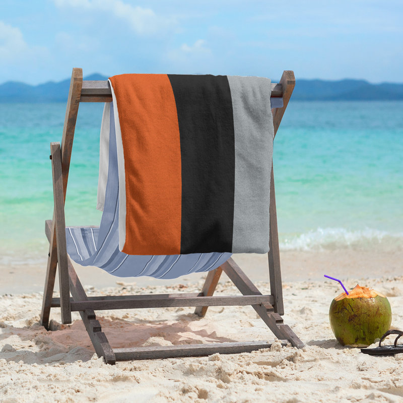 Lightweight Beach Towel, Orange/Black/Gray, Microfiber