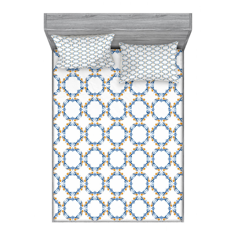 Microfiber Geometric Sheet Set, Full Sheet Set with Fitted Sheet