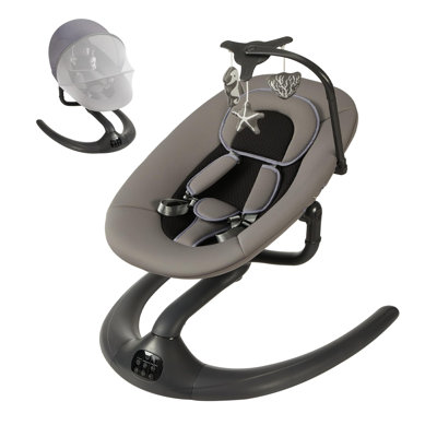 Electric Baby Swing & Rocker with Remote & wireless – 5 Adjustable Speeds, Reclining Seat, Safety Belt, Portable for Indoor & Outdoor Use, Music Function – Infant Bouncer, Dark Gray