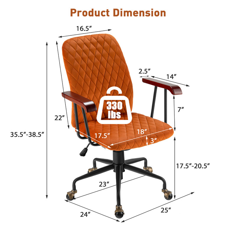 The Twillery Co.® Tressler Velvet Task Chair, Orange