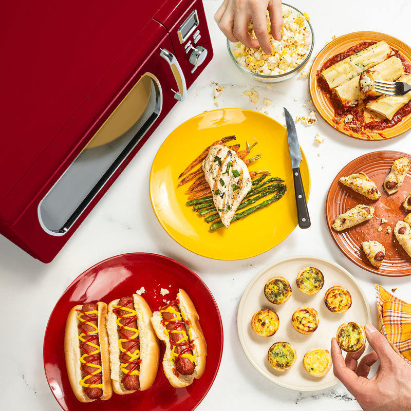 Nostalgia 0.9 Cubic Feet Countertop Microwave, Red