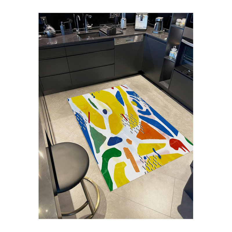 Tapis multicolore à motifs abstraits et tissés, Tapis de couloir 3 pi 3 po x 6 pi 7 po inclus