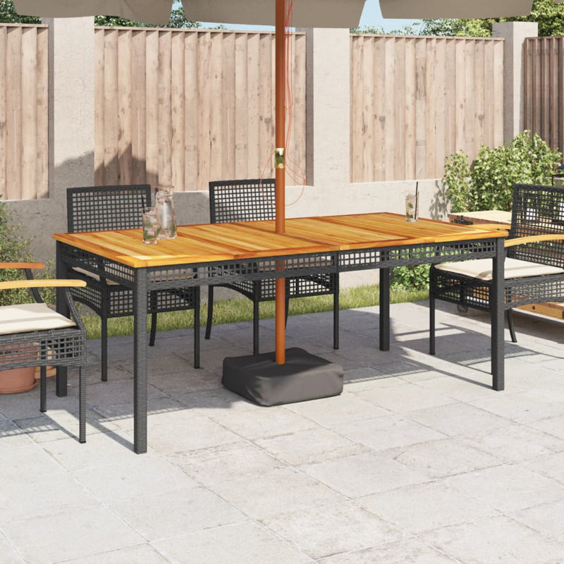 Bay Isle Home? Table de patio en rotin et bois d'acacia, Noir et brun, 70,9 po x 35,4 po x 29,5 po