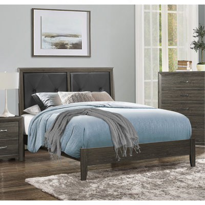 Mobilier de chambre en bois avec tête de lit capitonnée en similicuir