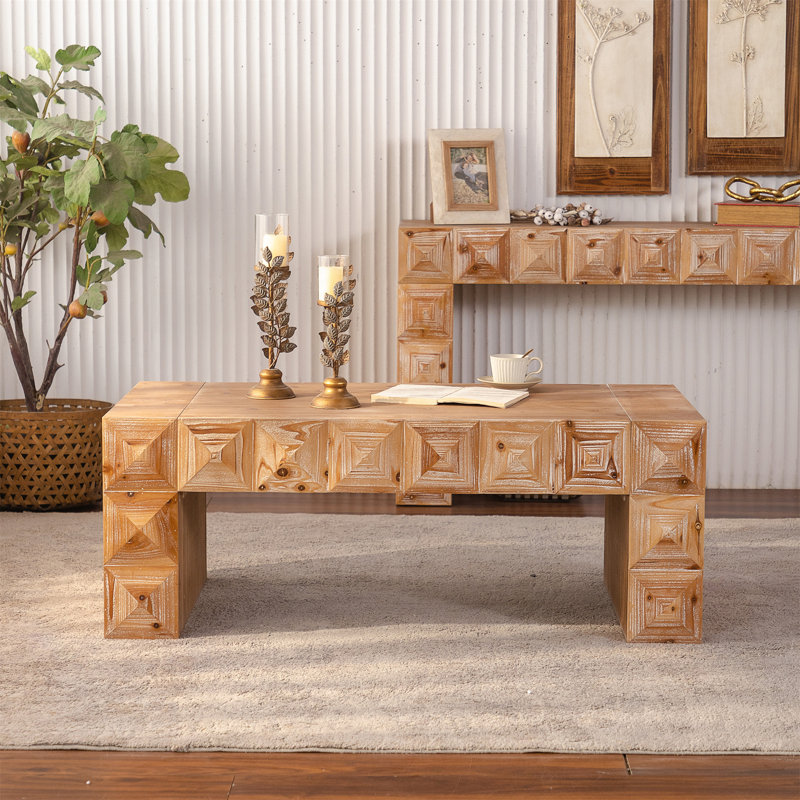 Table basse rectangulaire avec sculptures en relief géométriques 3D