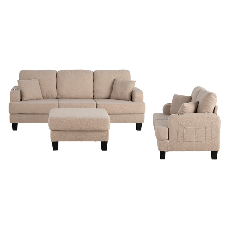 Canapé 3 places avec causeuse Crestline, Tissu beige