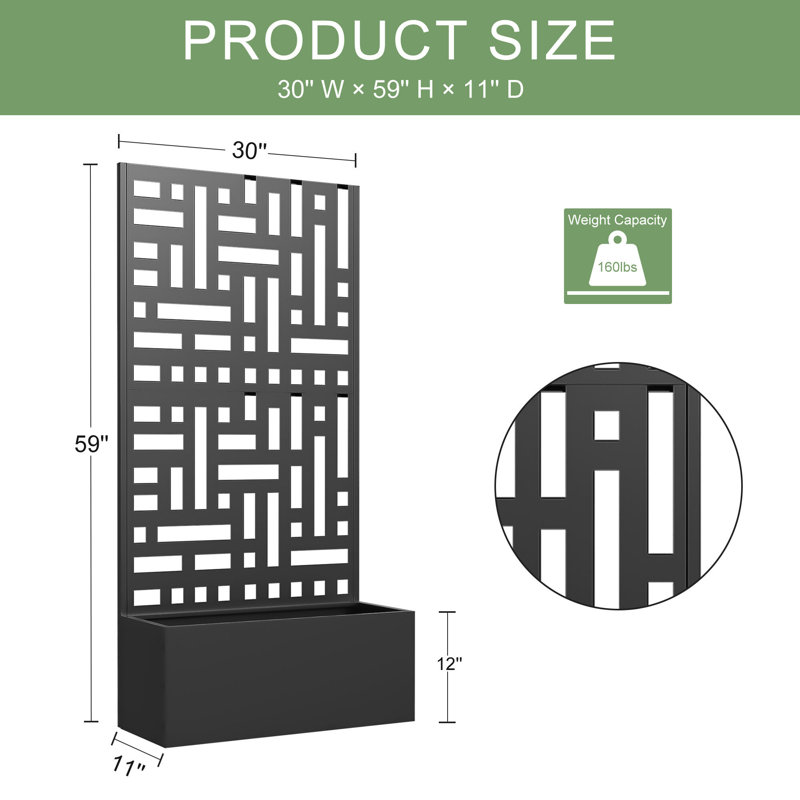 Metal Planter Box with Trellis, 59" H x 30" W x 11" D