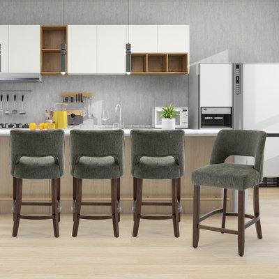 Upholstered Counter Stool With Solid Wood Legs