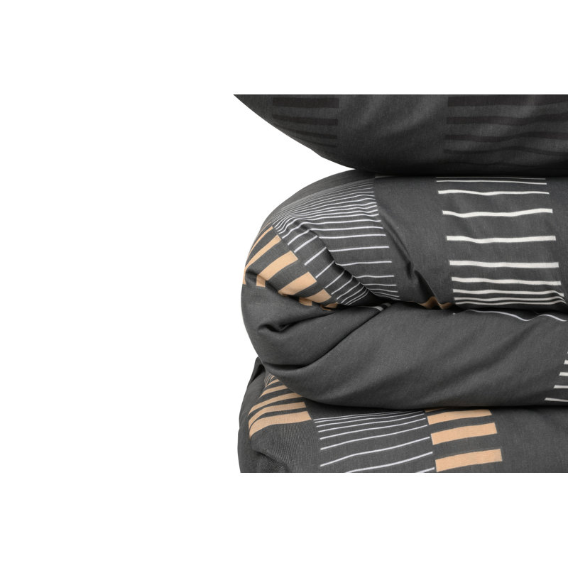 Luxurious Quilt Cover Set, Anthracite & Gold | 65% Cotton / 35% Polyester, 120 Thread Count | Includes 2 Pillowcases (19.7 x 31.5) | Machine Washable, Elegant Design with Button Closure