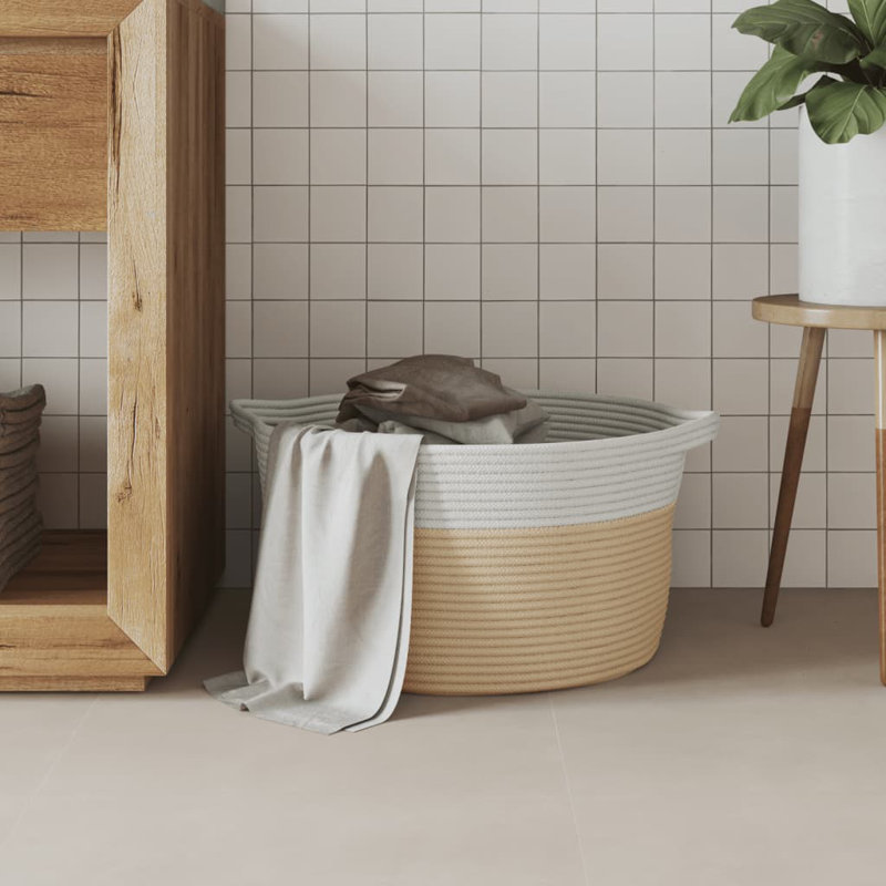 House Of Hampton Fabric Decorative Basket, Beige/White