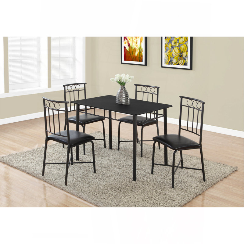 Ensemble de table de salle à manger, ensemble de 5 pièces, petit, 40 po rectangulaire, cuisine, métal noir, aspect cuir noir, contemporain, moderne