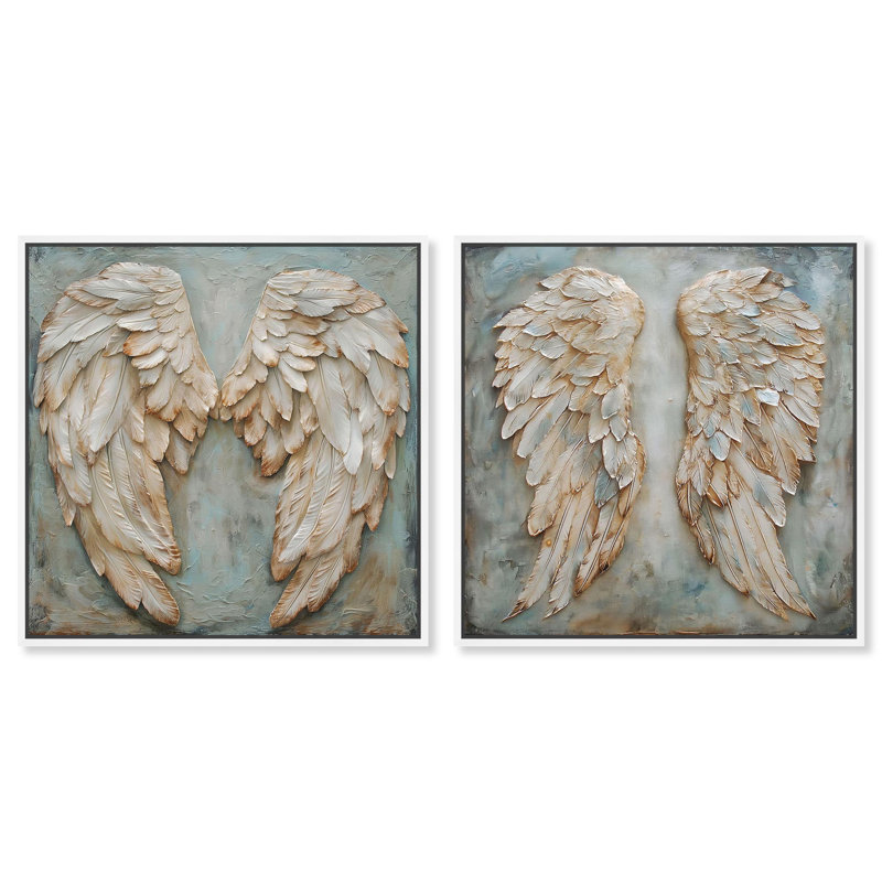 Wings of ash Set Canvas Set of 2 Calming Wall Art by , H 40 po x l 40 po, Cadre flottant blanc