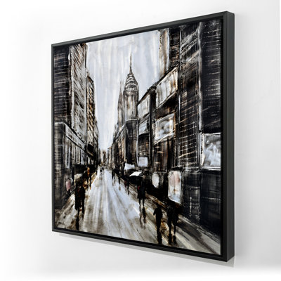Busy gray street - Street scenery man framed canvas decor