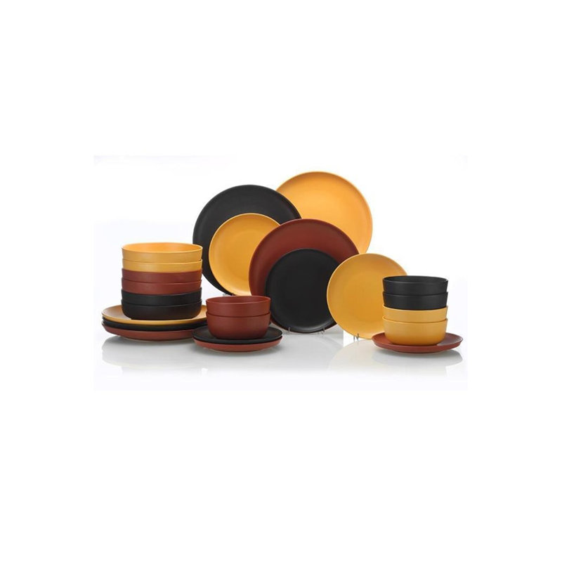 Service de table élégant 24 pièces, 100% porcelaine | Comprend 6 assiettes de service (10,6 po), 6 assiettes à gâteau (7,9 po), 6 assiettes profondes (7,5 po), 6 bols (7,5 po) | Va au lave-vaisselle et au micro-ondes | Parfait pour recevoir et utilis