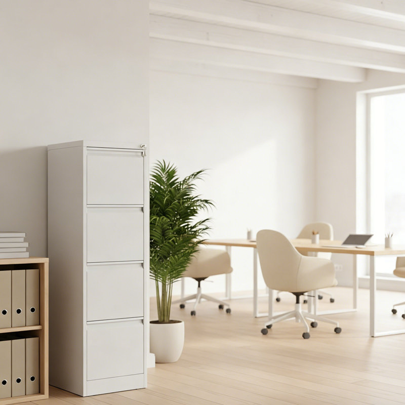 Modern Style 4 Drawer Vertical File Cabinet with Lock,for Office Letter Size/A4/Legal File, White