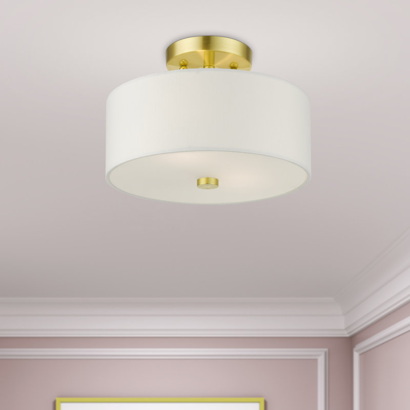 Plafonnier semi-encastré à deux lumières Flaire, H 7,75 po x l 11 po x P 11 po, Laiton satiné