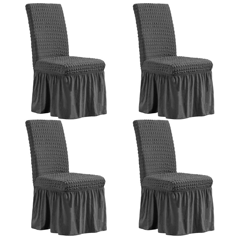 Housse pour chaise de salle à manger à coussins carrés 3D Spandex, Mélange de polyester gris foncé, 1