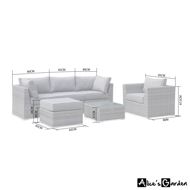Ardleigh Rattan 5 - Person Seating Group Sofa Set with Cushions, Grey/Light Grey